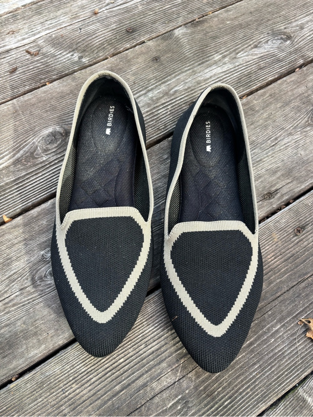 Birdies Black Knit Pointed Flats with Cream Trim